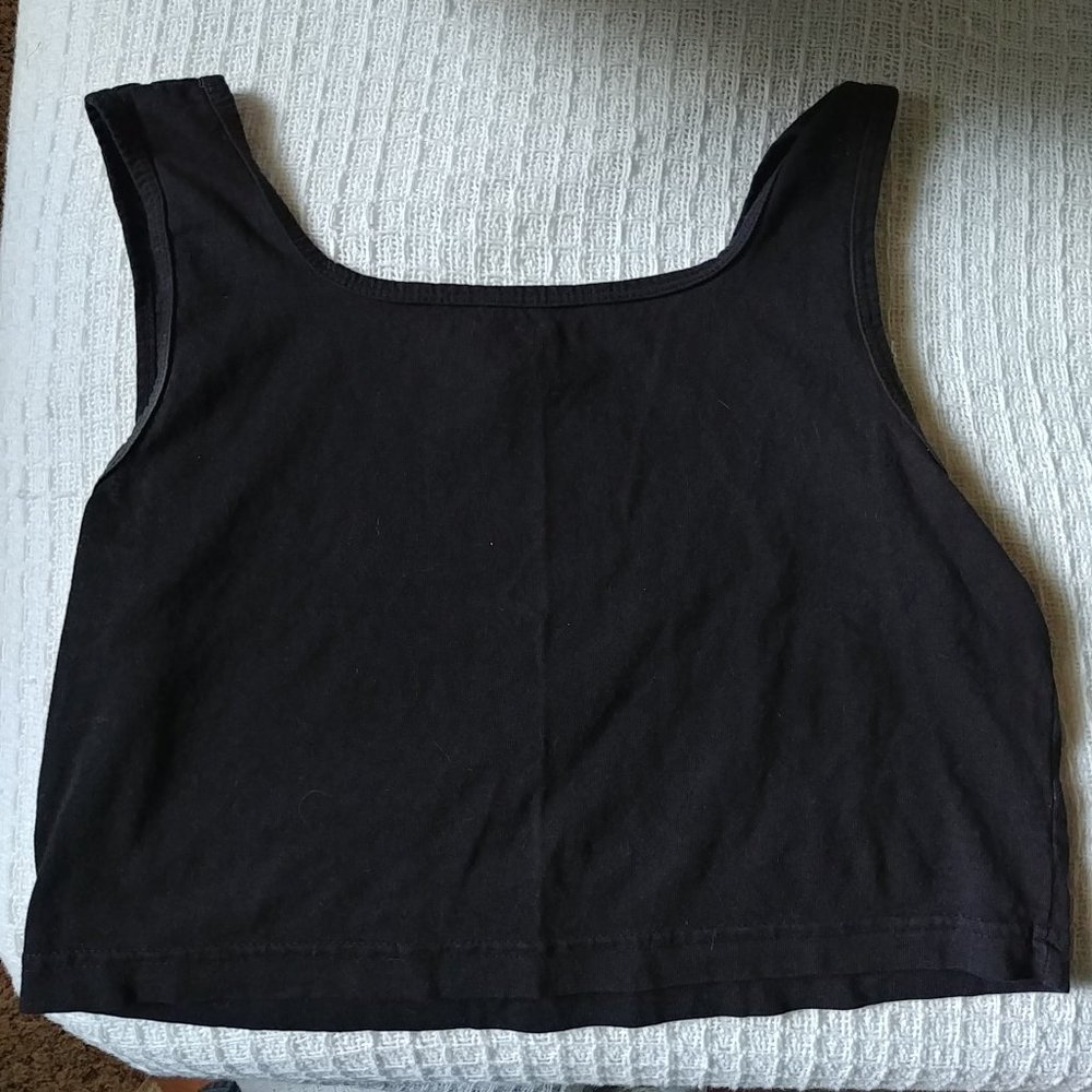 Los Angeles Apparel Black Garment Dye Crop Tank, M